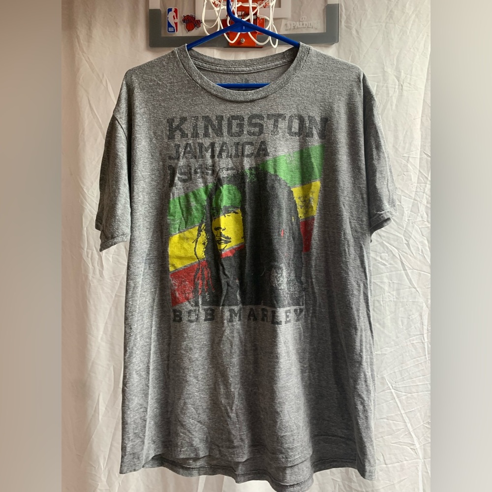 Zion T-Shirt Men's L Gray Bob Marley Kingston Jamaica Logo